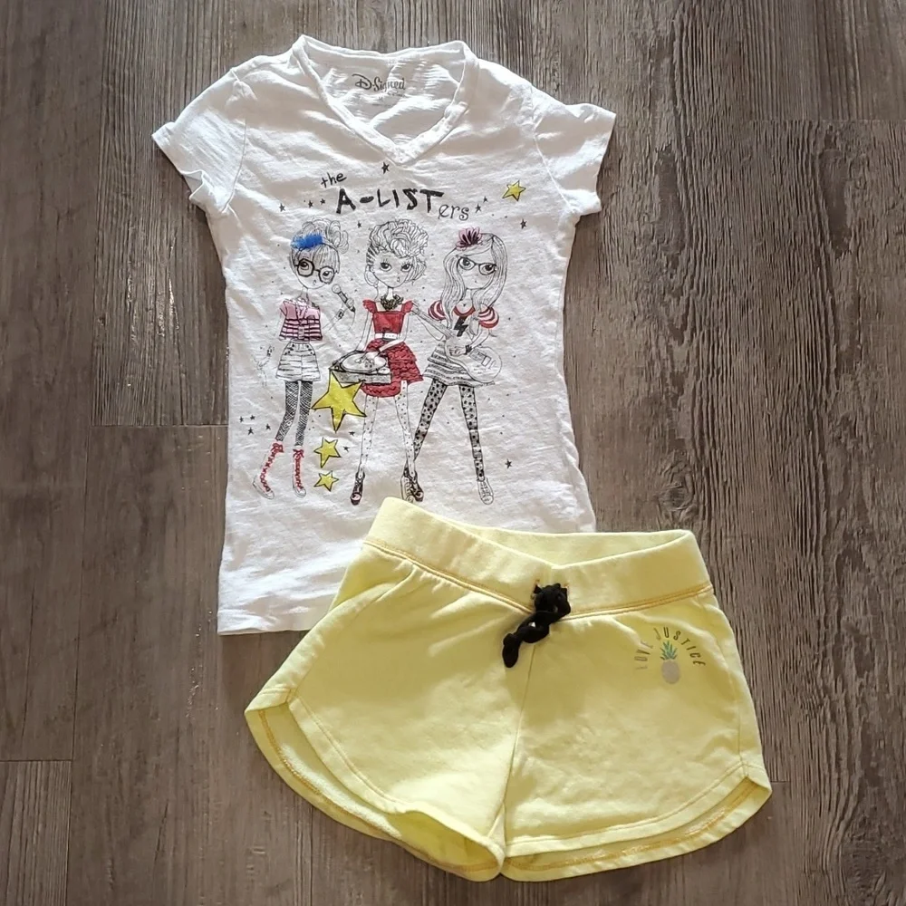 Justice/Disney the A-Listers Short & T-Shirt Matching Set Size 8